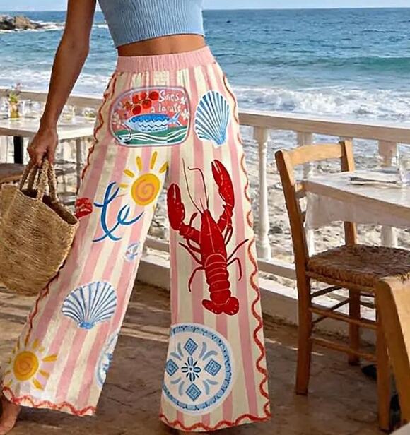 Nice to meet you Pants - New nice to meet you palazzo pink & red lobster pants sz XXXL 18 TikTok viral